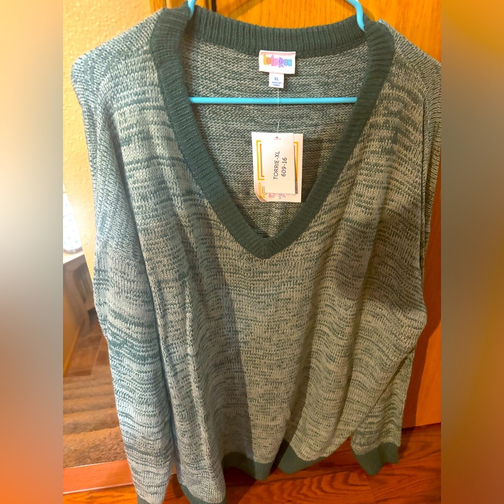 TAGS on brand new V-Neck Sweater from LuLaRoe, sage green color